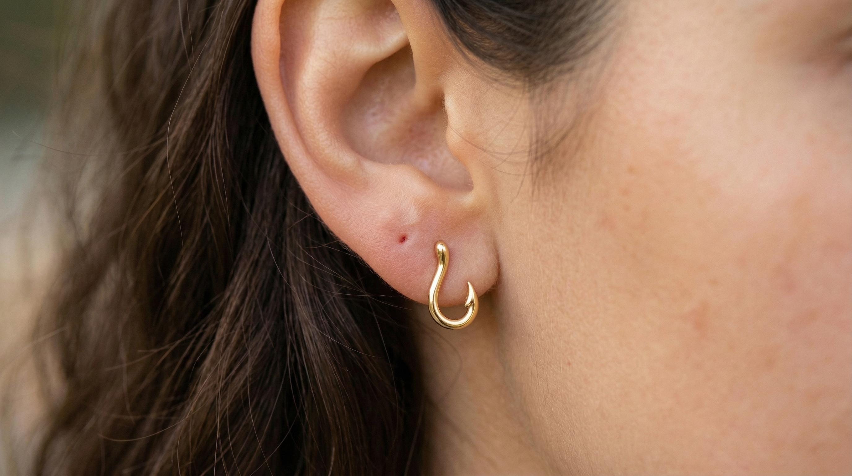 14k Solid Gold Fishing Earrings: Fish Hook Studs in Solid Gold or Silver
