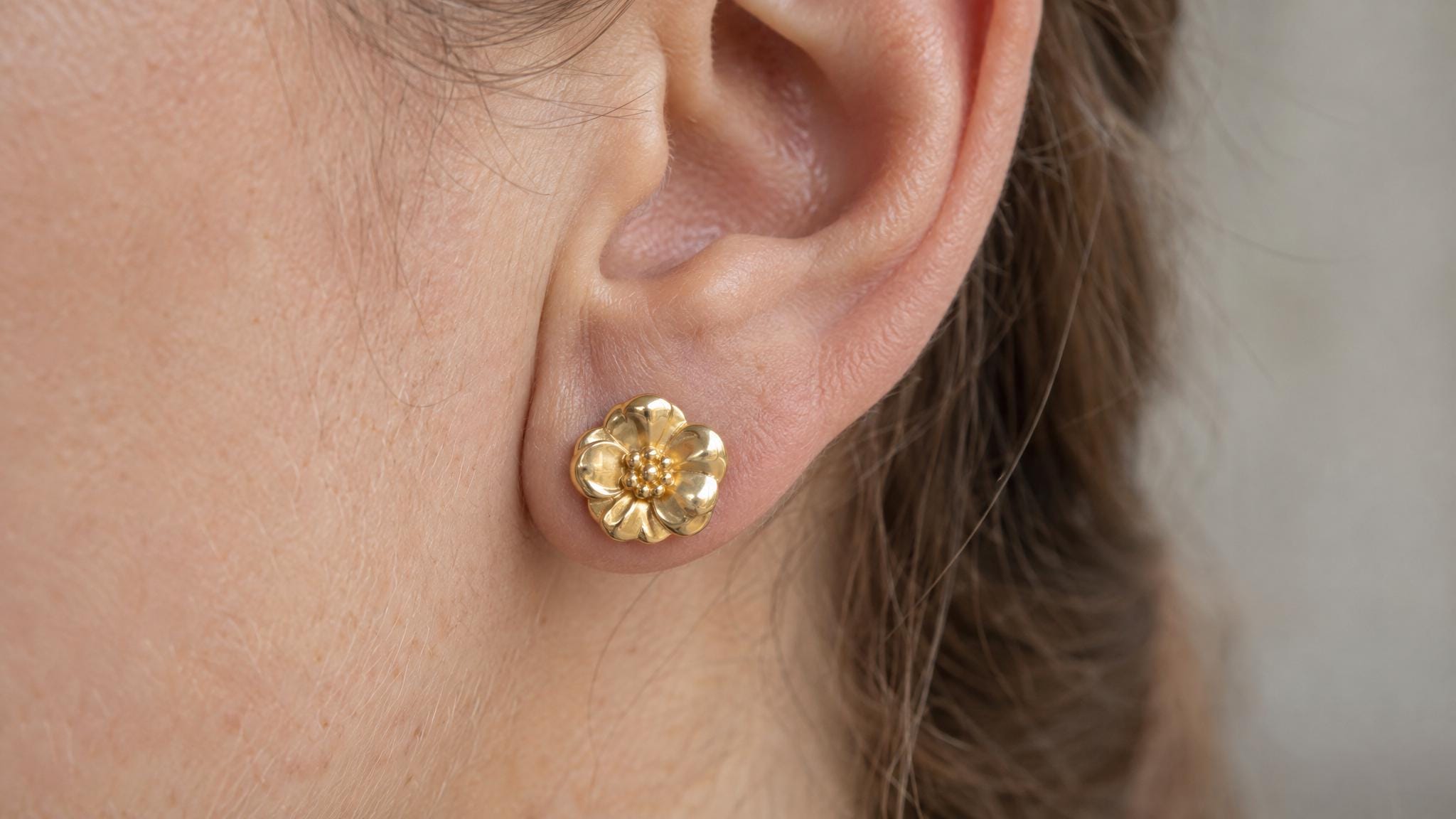 14k Solid Gold Poppy Earrings: Floral Jewelry Studs in Yellow Gold, Rose, White, or Silver