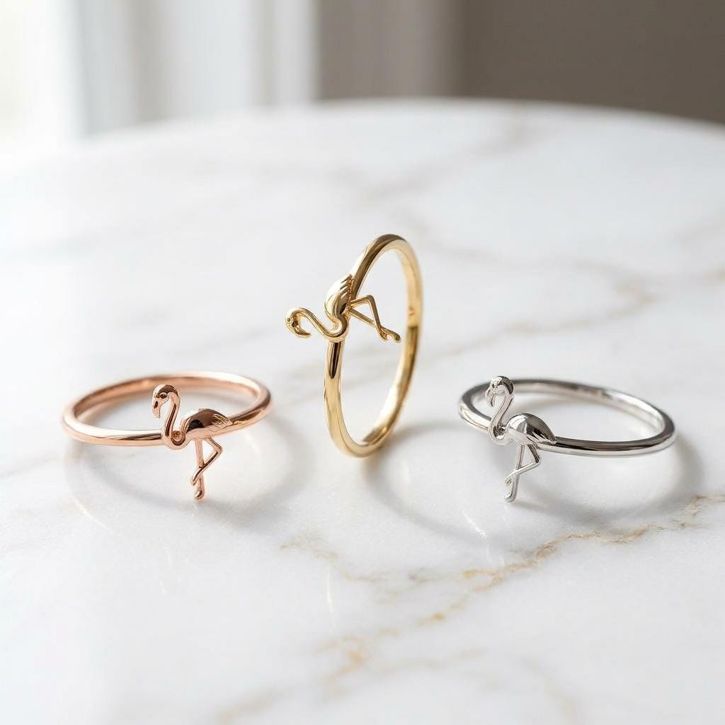 Dainty Minimalist Solid Yellow Gold Flamingo Ring Florida Jewelry