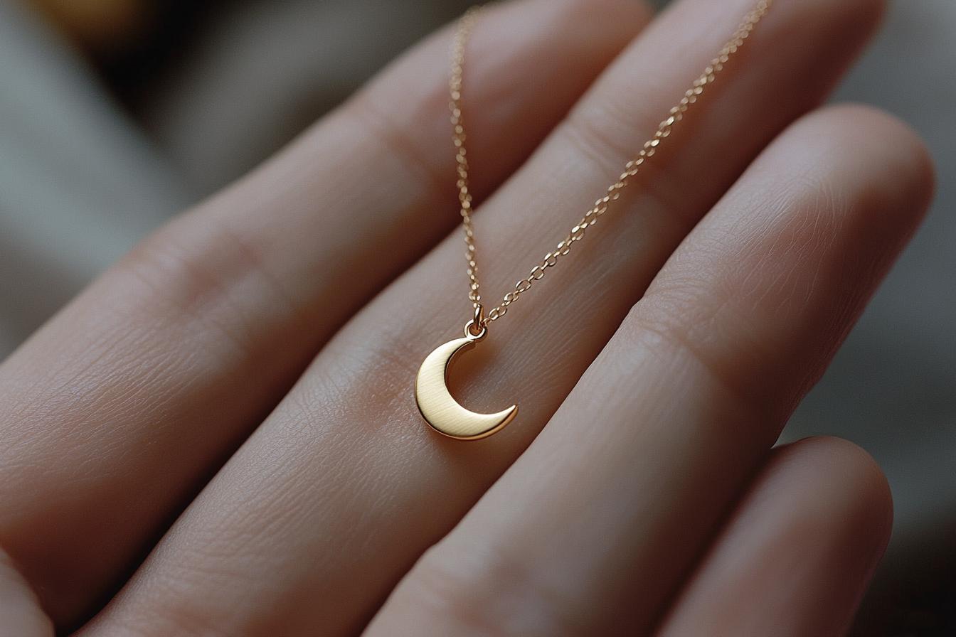Gold Moon Charm Necklace Yellow Gold Lunar Pendant Moon Necklace Solid Gold Minimalist Lunar Charm Dainty Moon Jewelry