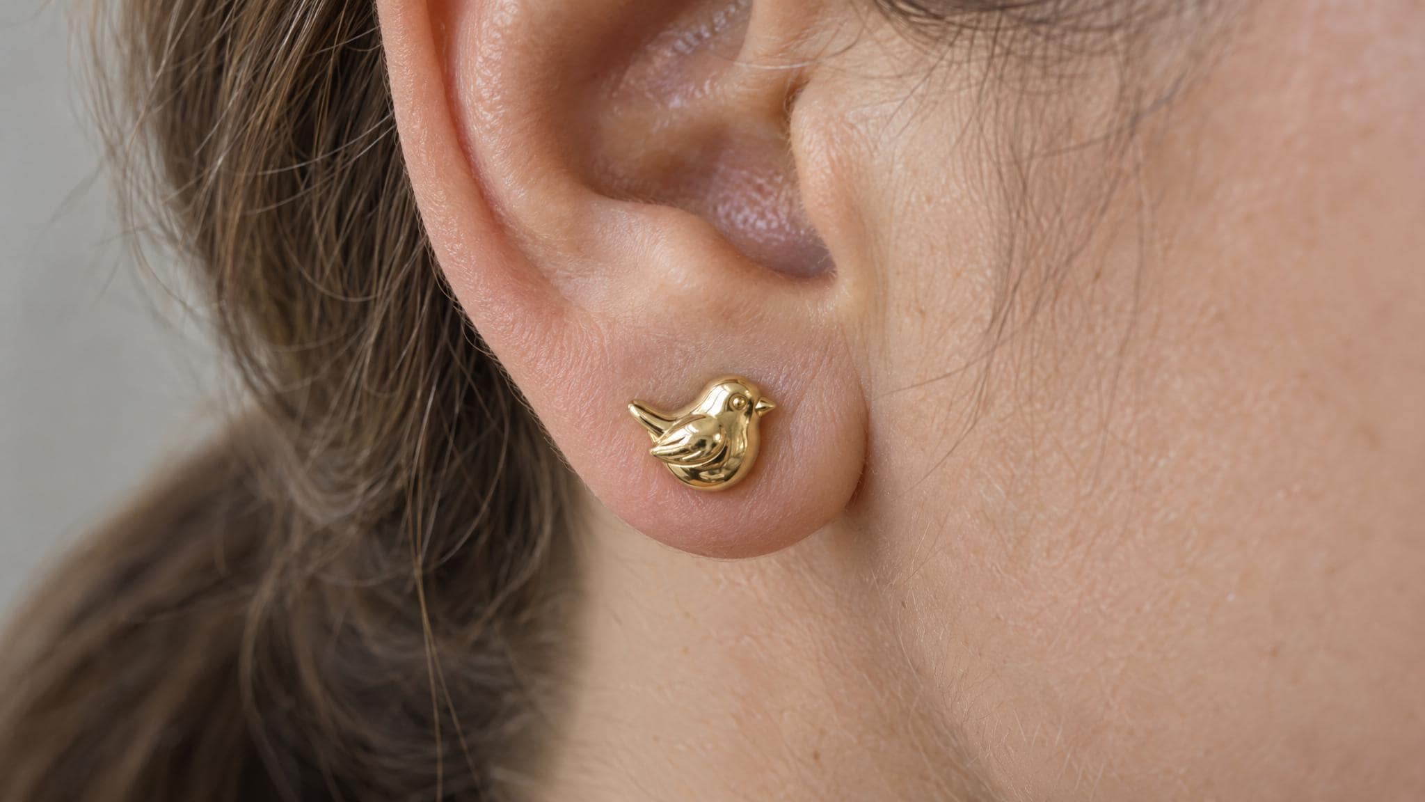 14k Solid Gold Goldcrest Earrings: Goldcrest Bird Jewelry Studs in Yellow Gold, Rose, White, or Silver