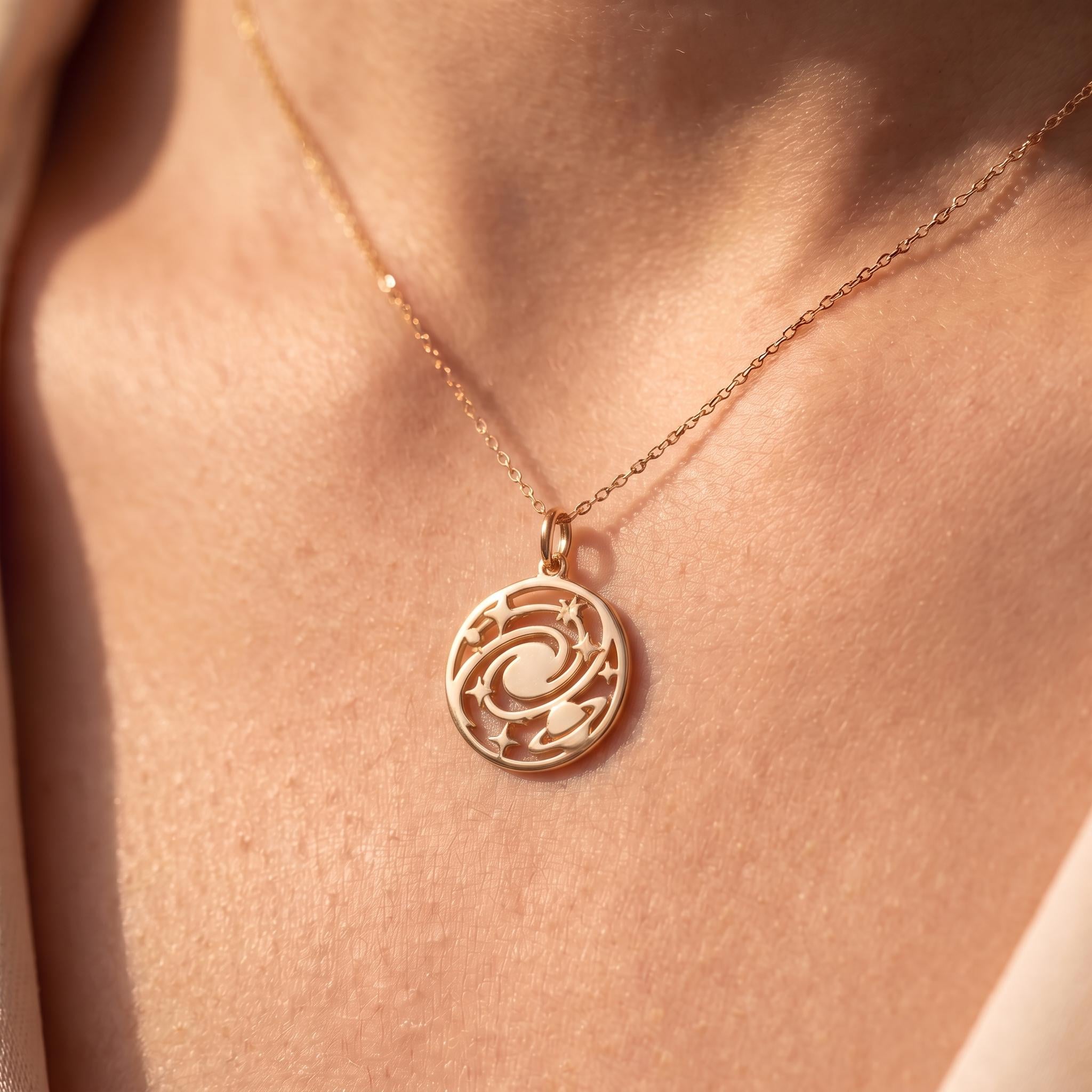 Solid Gold Galaxy Charm in Yellow, Rose, or White Gold
