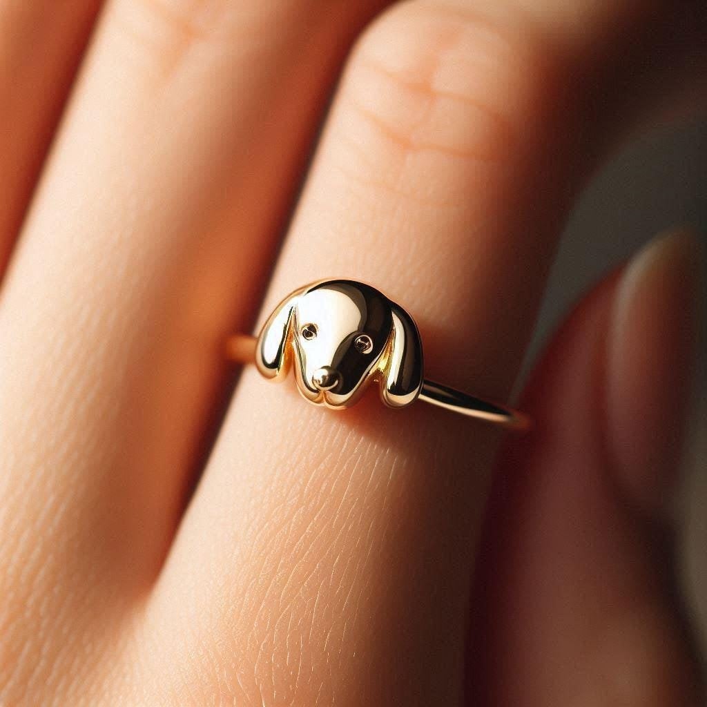 Minimalist Beagle Ring Yellow Gold Beagle Gift Gold Beagle Jewelry Dainty Solid Gold Beagle Lover White Gold Rose Gold Dog Ring Dog Jewelry