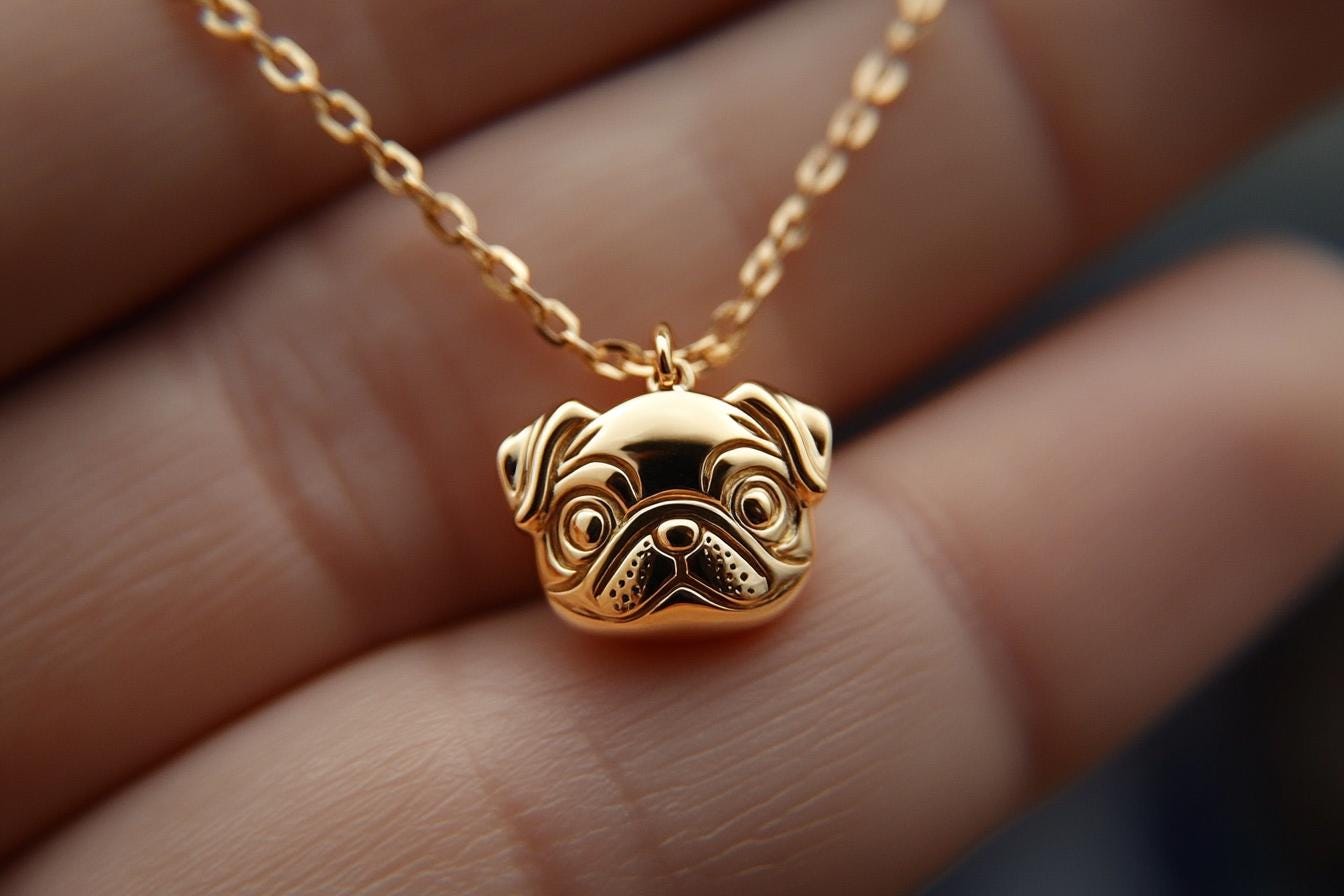 Gold Pug Charm Necklace Yellow Gold Dog Pendant Pug Necklace Solid Gold Minimalist Dog Charm Dainty Pug Jewelry