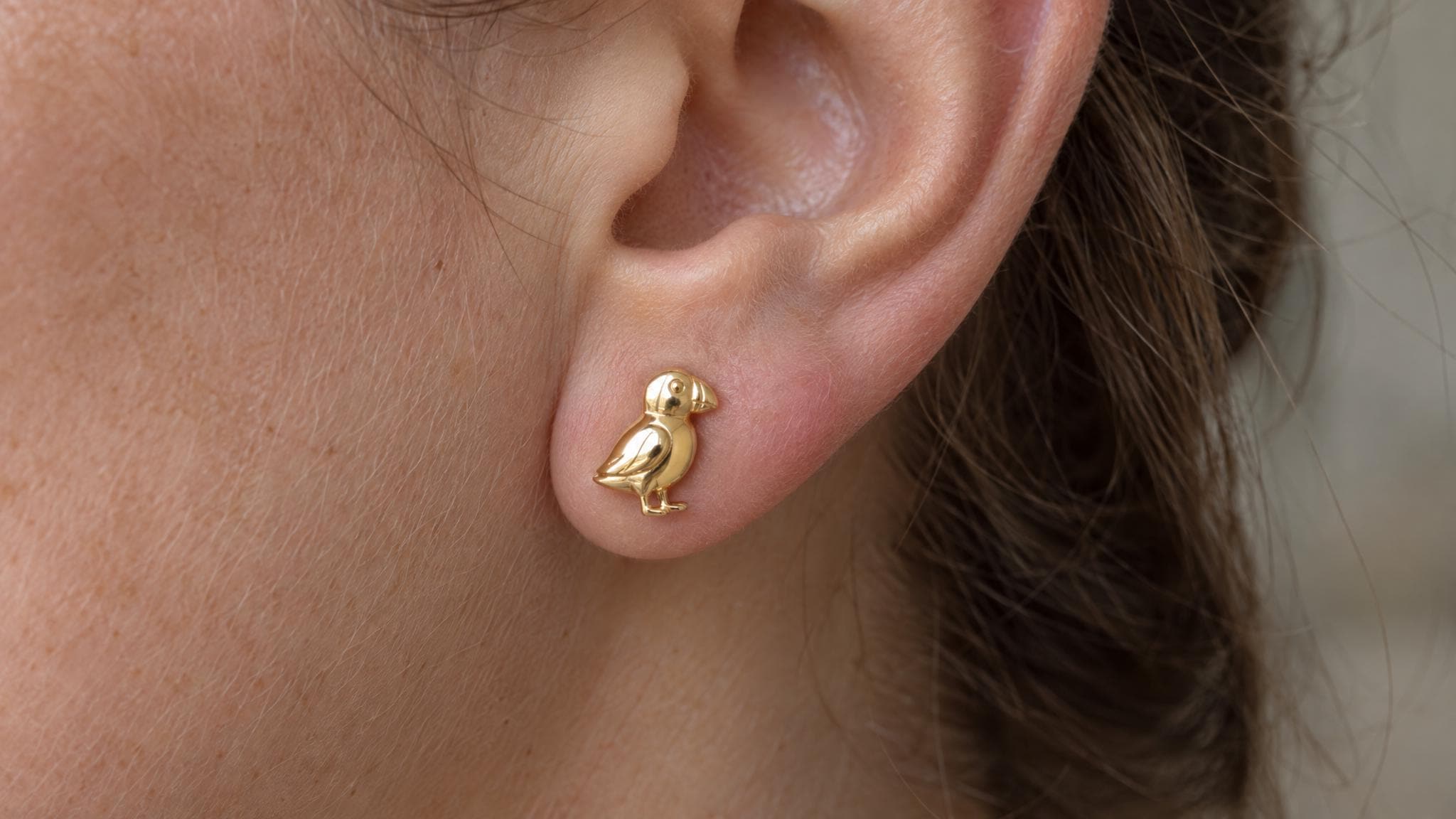 14k Solid Gold Puffin Earrings: Seabird Jewelry Studs in Yellow Gold, Rose, White, or Silver