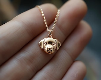 Gold Labrador Charm Necklace Yellow Gold Labrador Retriever Pendant Labrador Necklace Solid Gold Minimalist Chocolate Lab Charm Dainty Dog