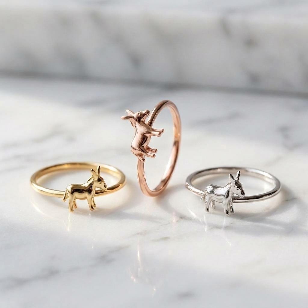 Dainty Solid Yellow Gold Donkey Ring Minimalist Mule Jewelry