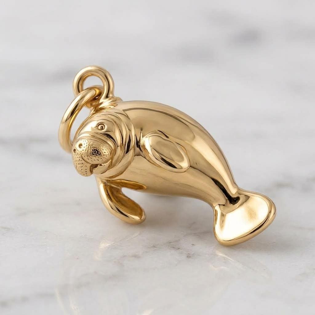Solid Gold Manatee Bracelet Charm in Yellow, Rose, White Gold or Sterling Silver