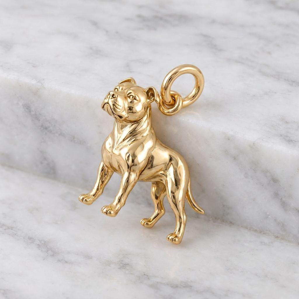 Solid Gold Pit Bull Bracelet Charm in Yellow, Rose, White Gold or Sterling Silver