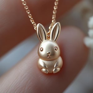 Gold Bunny Charm Necklace Yellow Gold Rabbit Pendant Bunny Necklace Solid Gold Minimalist Rabbit Charm Dainty Bunny Jewelry