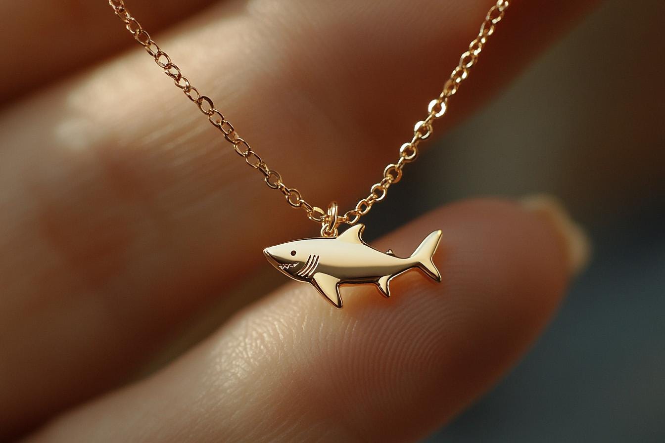 Gold Shark Charm Necklace Yellow Gold Ocean Pendant Shark Necklace Solid Gold Minimalist Ocean Charm Dainty Shark Jewelry