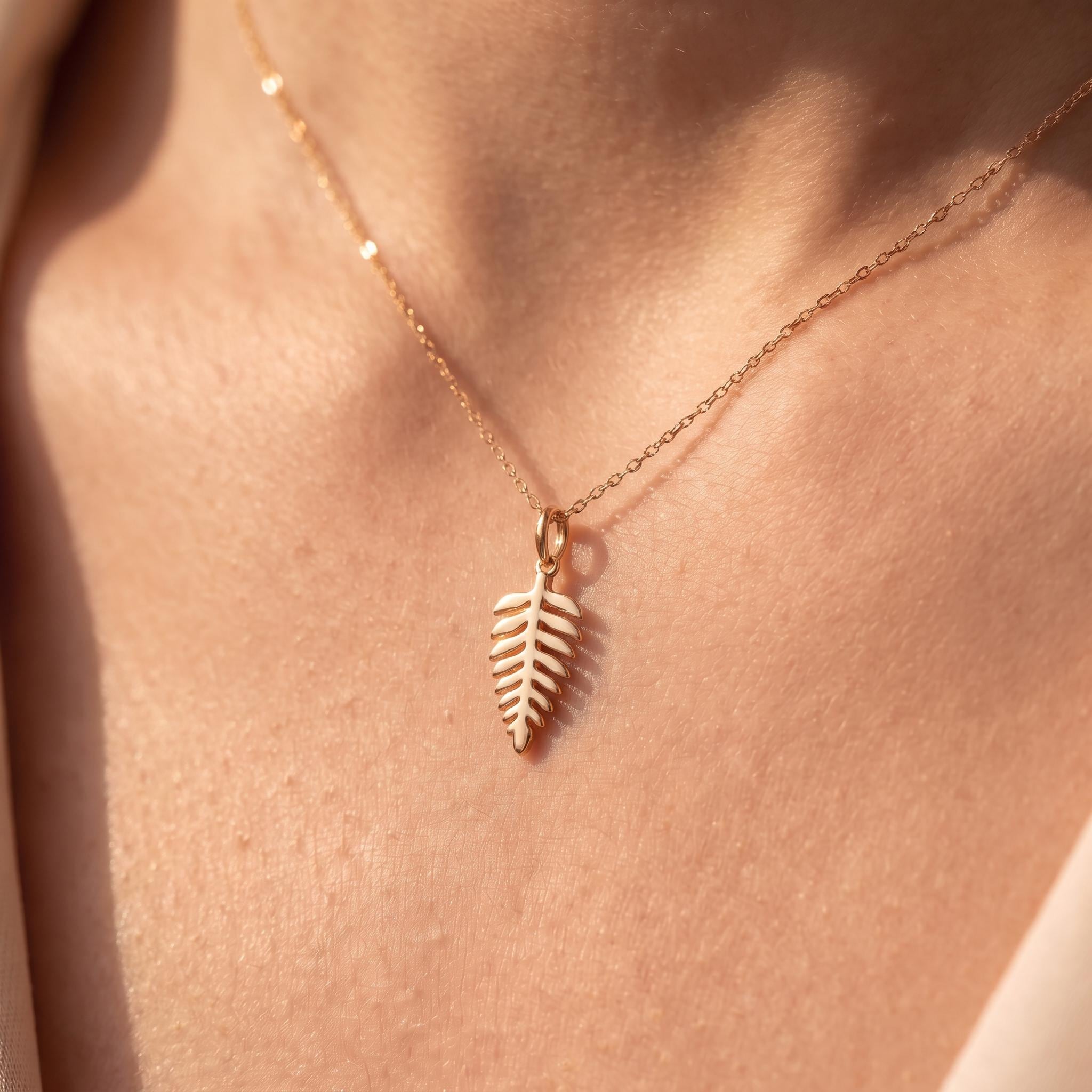Solid Gold Fern Charm Pendant in Yellow, Rose, or White Gold