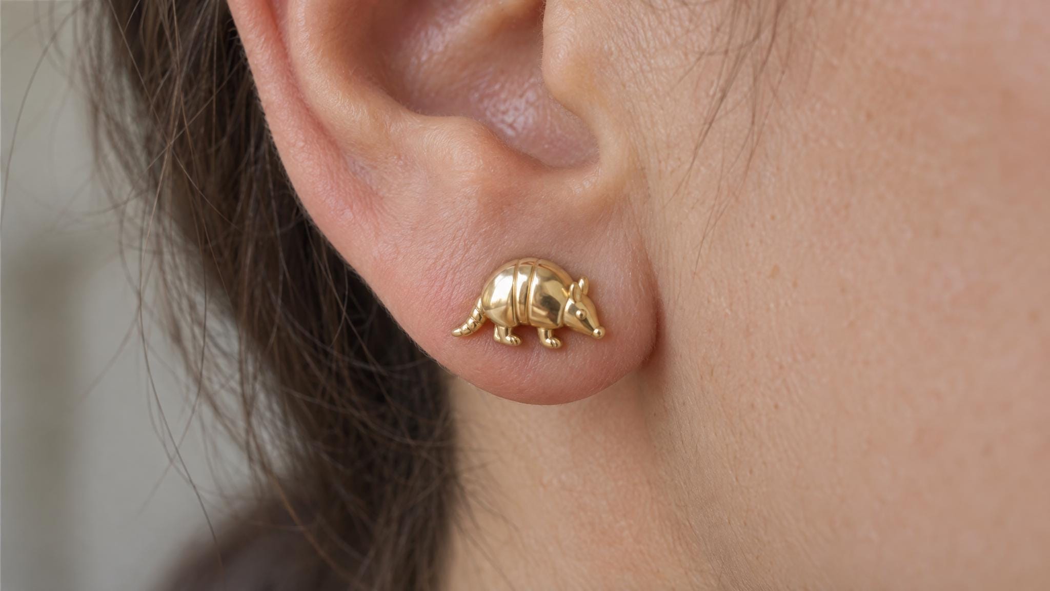 14k Solid Gold Armadillo Earrings: Armadillo Jewelry Studs in Yellow Gold, Rose, White, or Silver