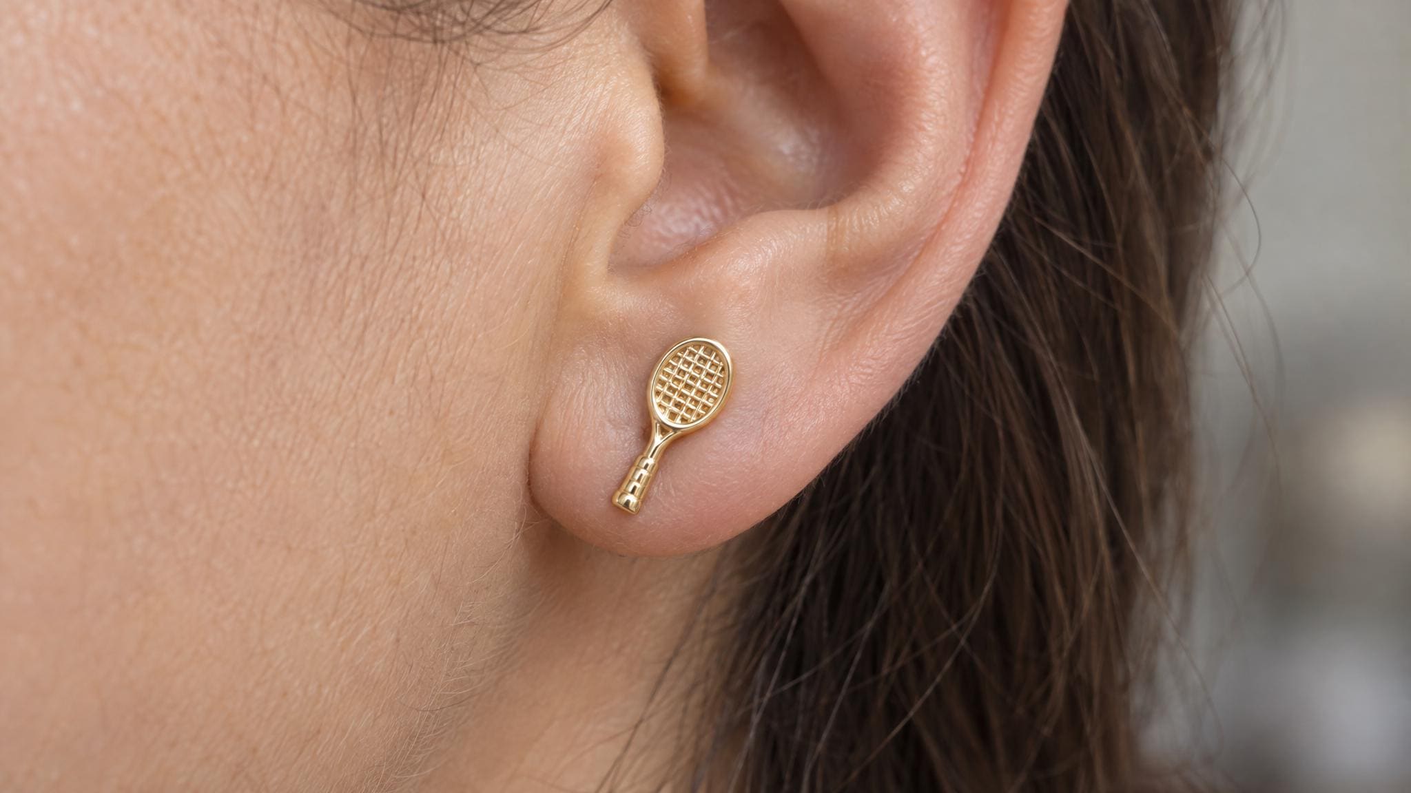 14k Solid Gold Badminton Racket Earrings: Sports Jewelry Studs in Yellow Gold, Rose, White, or Silver
