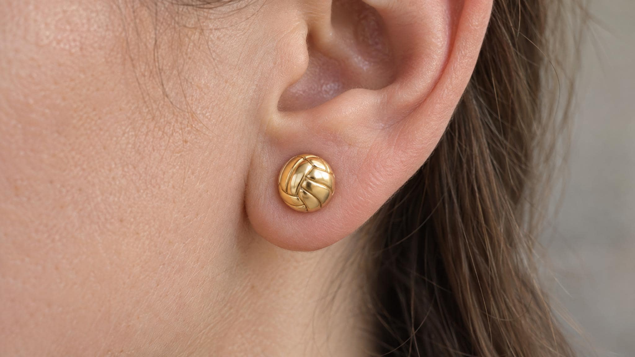 14k Solid Gold Volleyball Earrings: Sport Jewelry Studs in Yellow Gold, Rose, White, or Silver