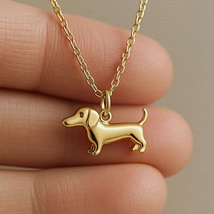 Gold Dackel Charme Halskette Gelbgold Wiener Hund Anhänger Dackel Halskette Solid Gold Minimalist Dackel Hund Charme Zierliche Hunde Schmuck