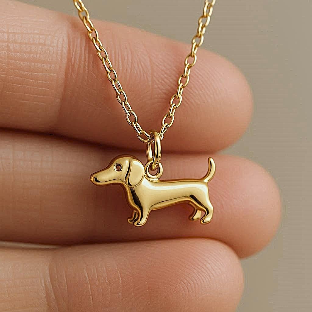 Gold Dachshund Charm Necklace Yellow Gold Wiener Dog Pendant Dachshund Necklace Solid Gold Minimalist Wiener Dog Charm Dainty Dog Jewelry