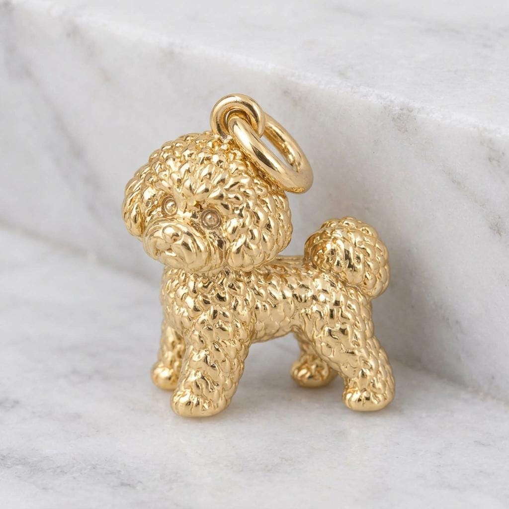 Solid Gold Bichon Frise Bracelet Charm in Yellow, Rose, White Gold or Sterling Silver