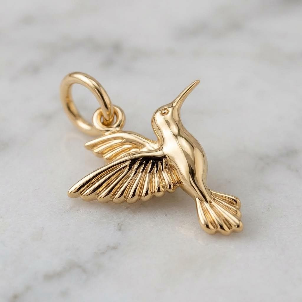 Solid Gold Hummingbird Bracelet Charm in Yellow, Rose, White Gold or Sterling Silver