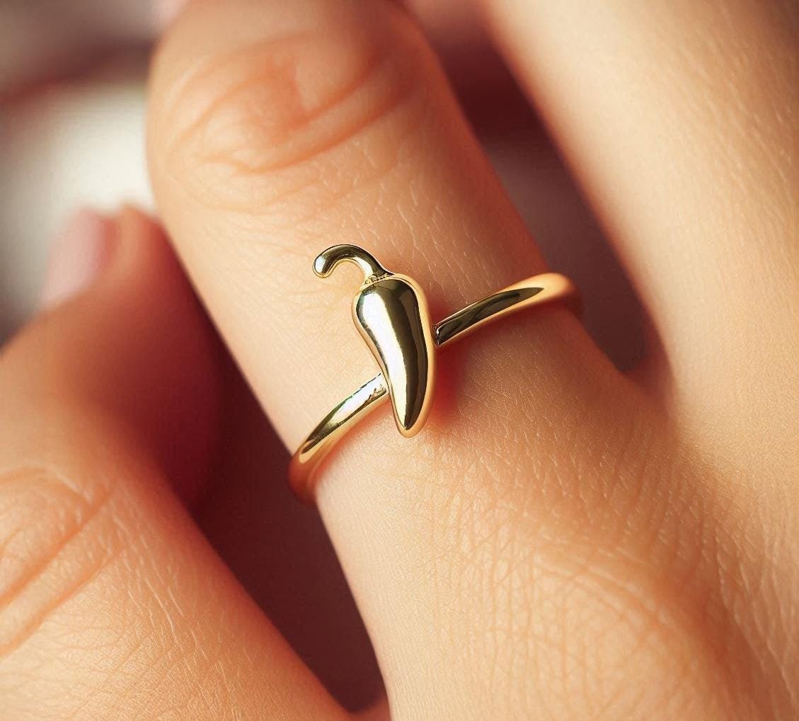 Minimalist Pepper Ring Yellow Gold Pepper Ring Chili Pepper Ring Pepper Jewelry Dainty Solid Gold Pepper Gift Jalapeno White Gold Rose Gold