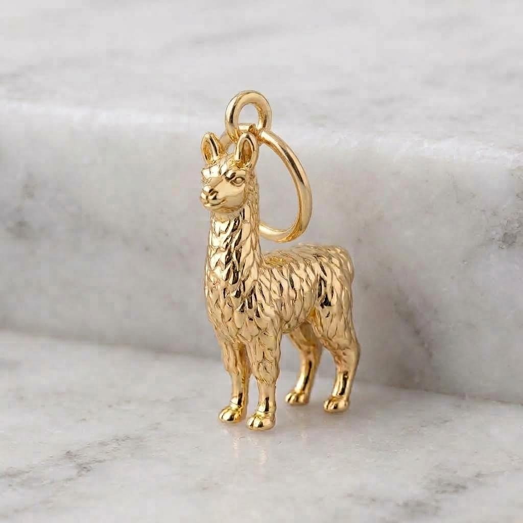 Solid Gold Alpaca Bracelet Charm in Yellow, Rose, White Gold or Sterling Silver