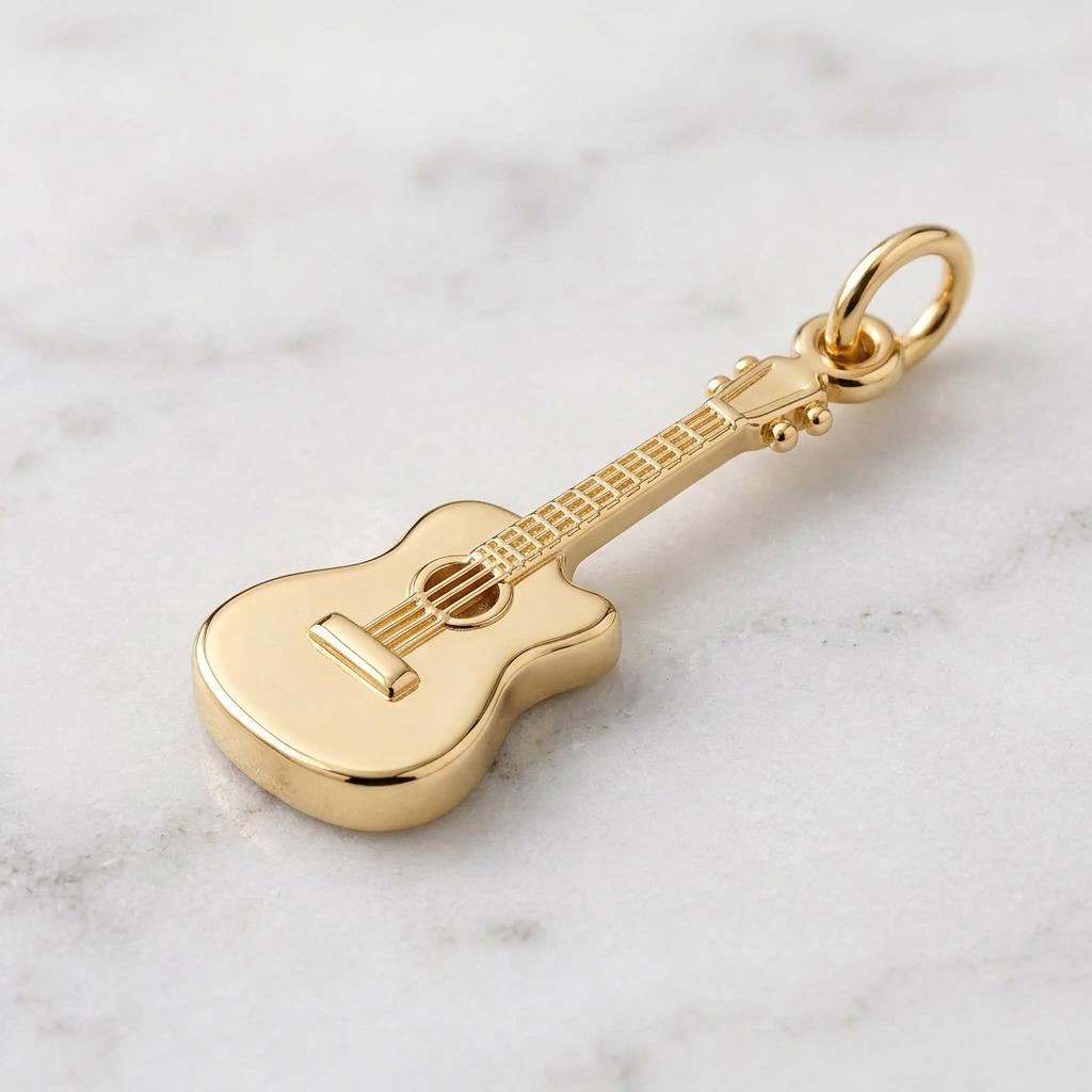Solid Gold Guitar Bracelet Charm in Yellow, Rose, White Gold or Sterling Silver