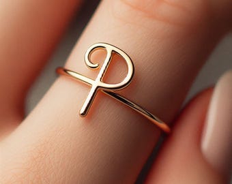 Anello minimalista con lettera P in oro giallo Anello con iniziale P Gioielli con lettera P Delicato regalo in oro massiccio con nome P Oro Oro bianco Oro rosa