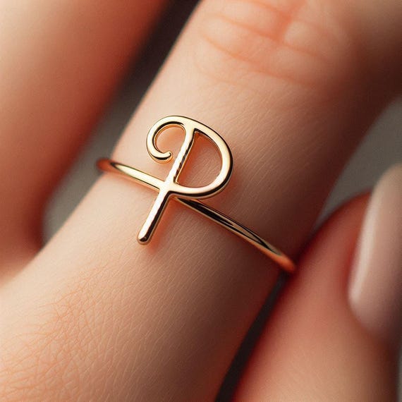 Minimalist Letter P Ring Yellow Gold P Initial Ring P Letter