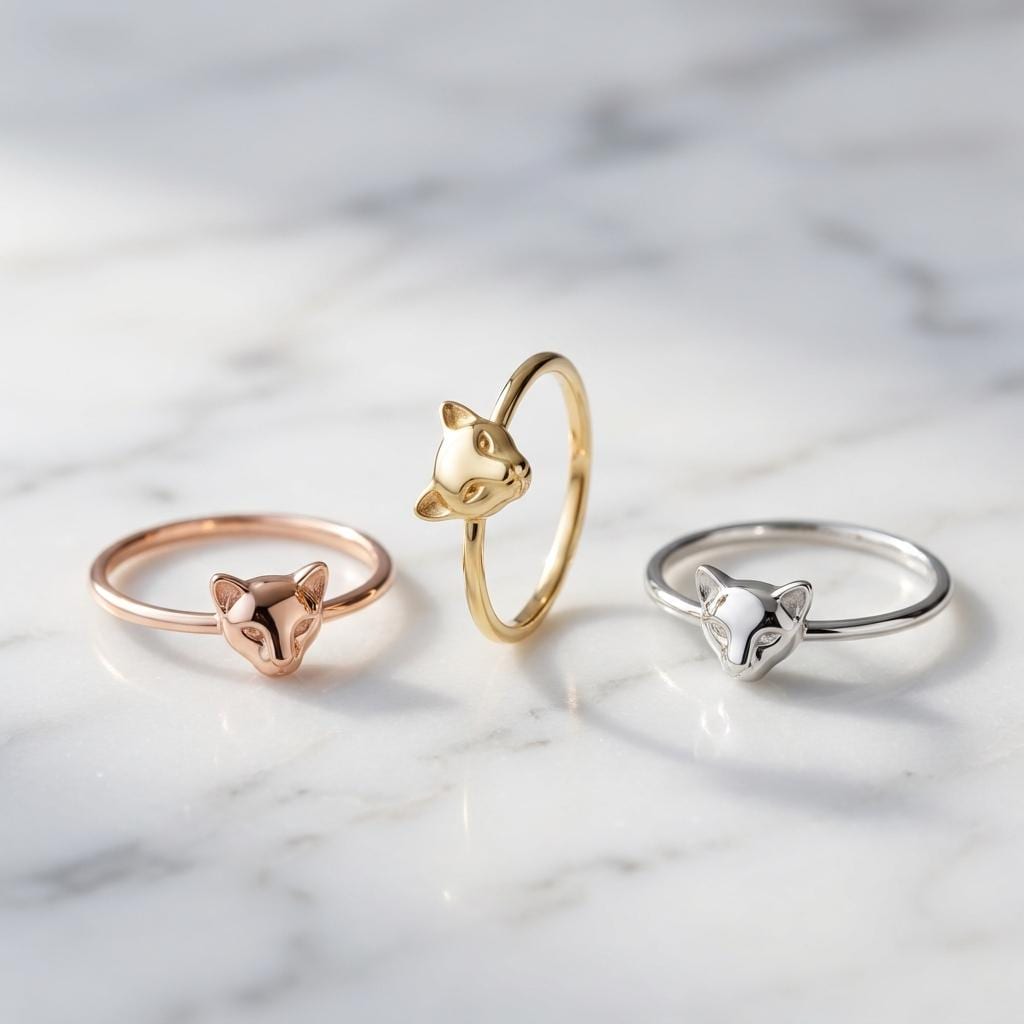 Dainty Solid Yellow Gold Minimalist Cougar Ring Puma Jewelry