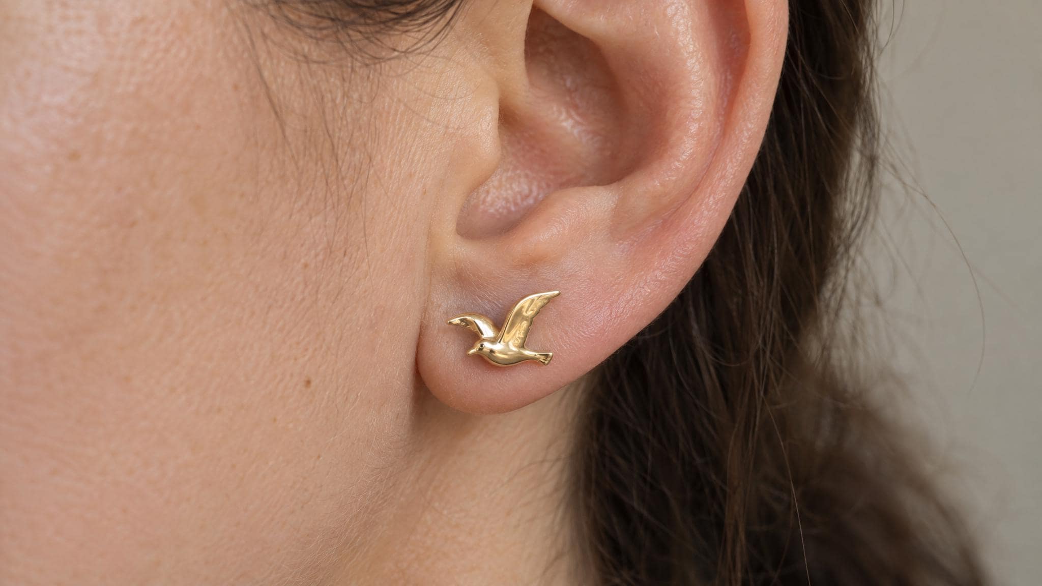 14k Solid Gold Seagull Earrings: Coastal Bird Jewelry Studs in Yellow Gold, Rose, White, or Silver