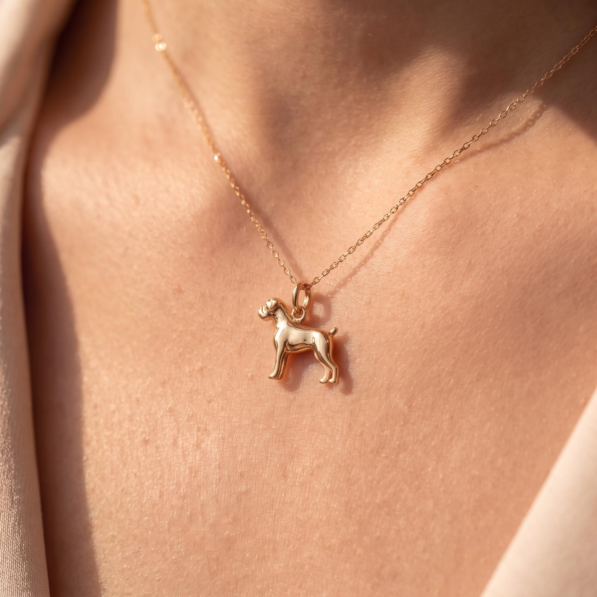Solid Gold Boxer Dog Charm Pendant in Yellow, Rose, or White Gold