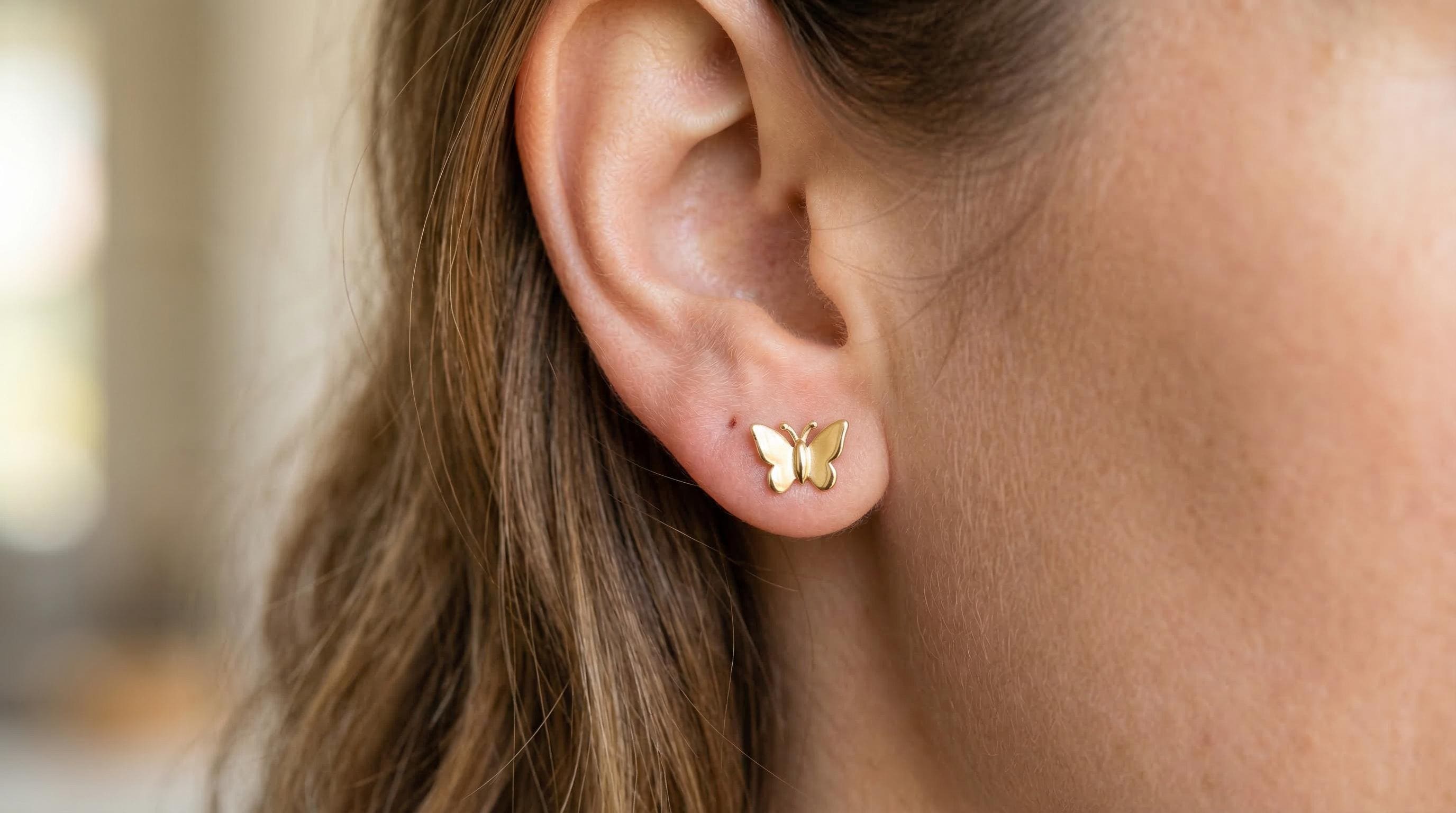 14k Solid Gold Butterfly Earrings: Butterly Jewelry Studs in Yellow Gold, Rose, White, or Silver