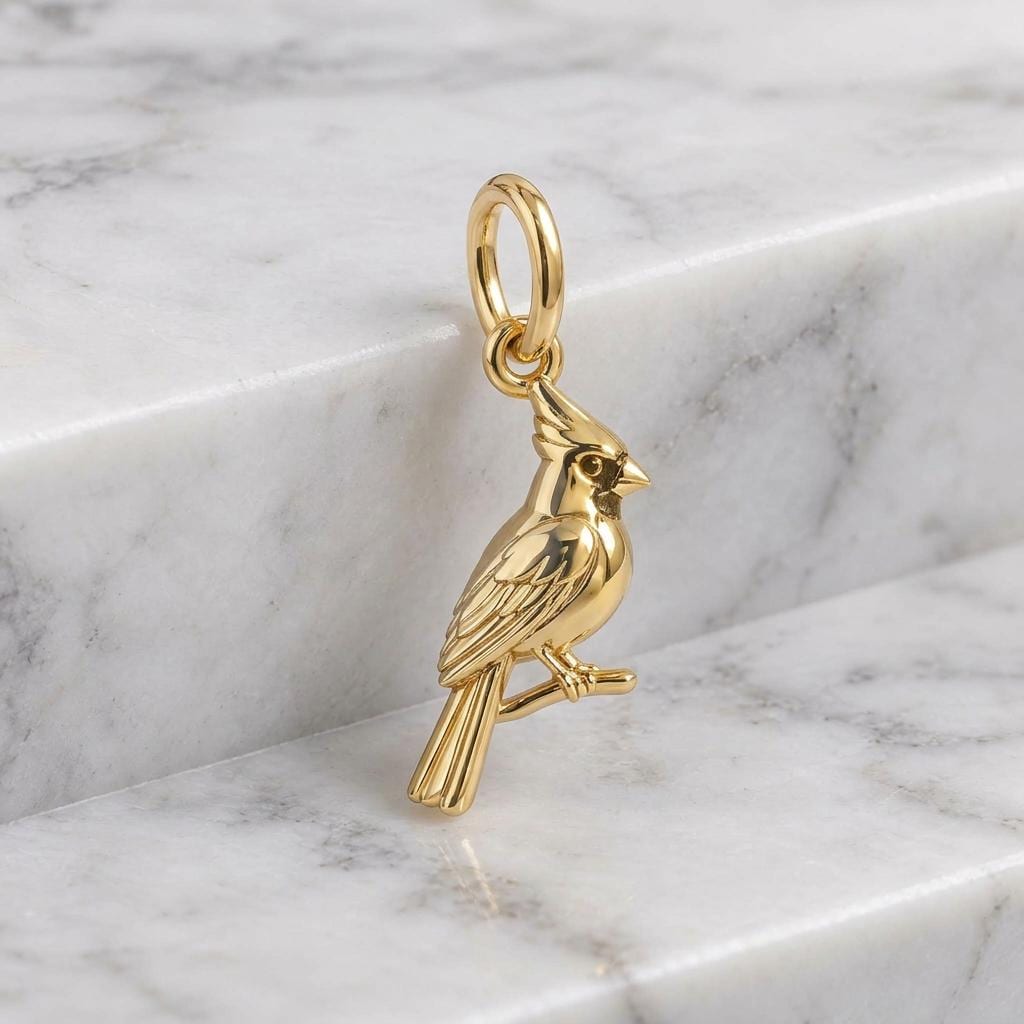 Solid Gold Cardinal Bracelet Charm in Yellow, Rose, White Gold or Sterling Silver