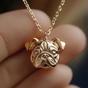 Gold Bulldog Charm Necklace Yellow Gold English Bulldog Pendant Bulldog Necklace Solid Gold Minimalist English Bulldog Jewelry