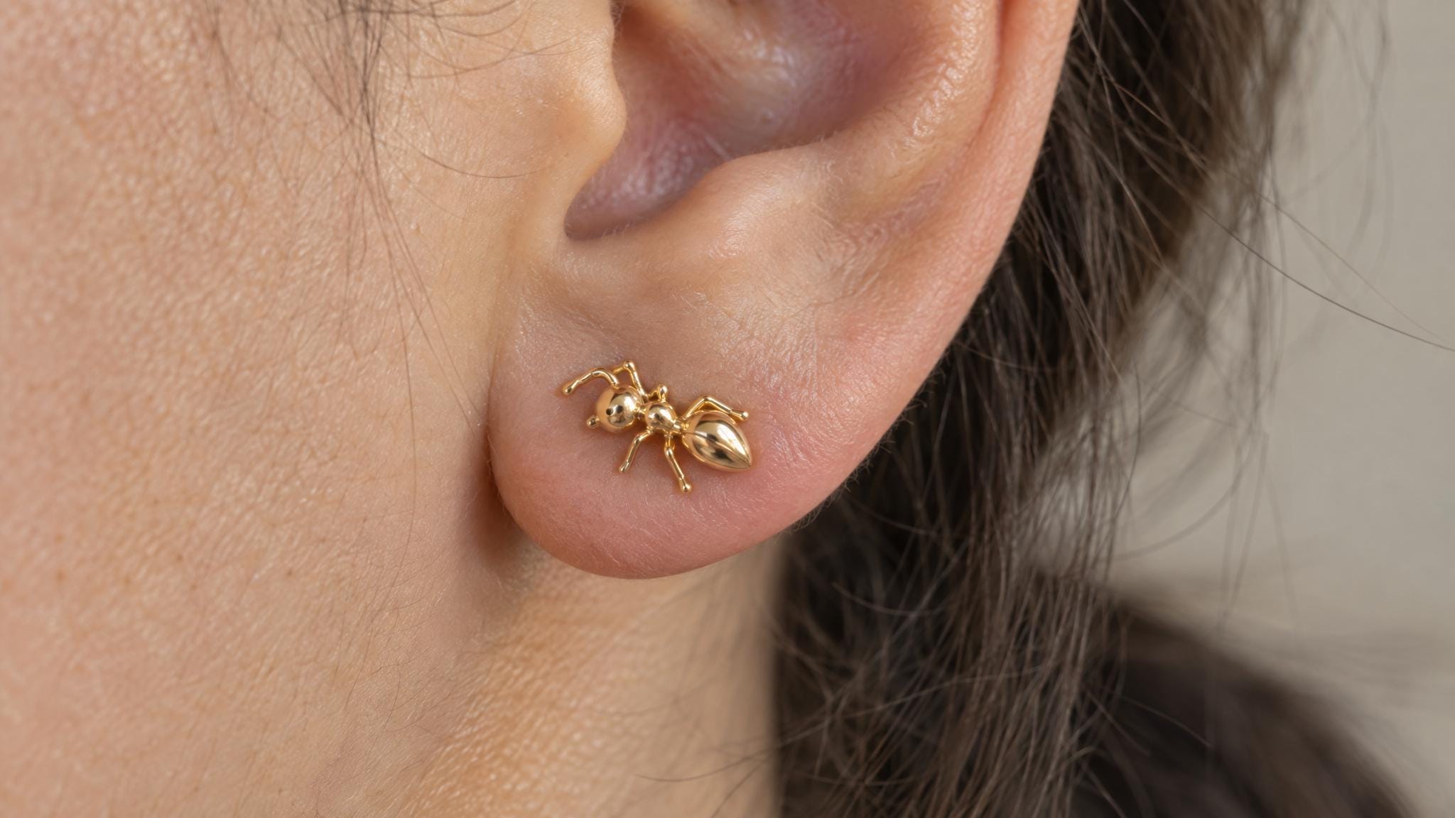 14k Solid Gold Ant Earrings: Insect Jewelry Studs in Yellow Gold, Rose, White, or Silver