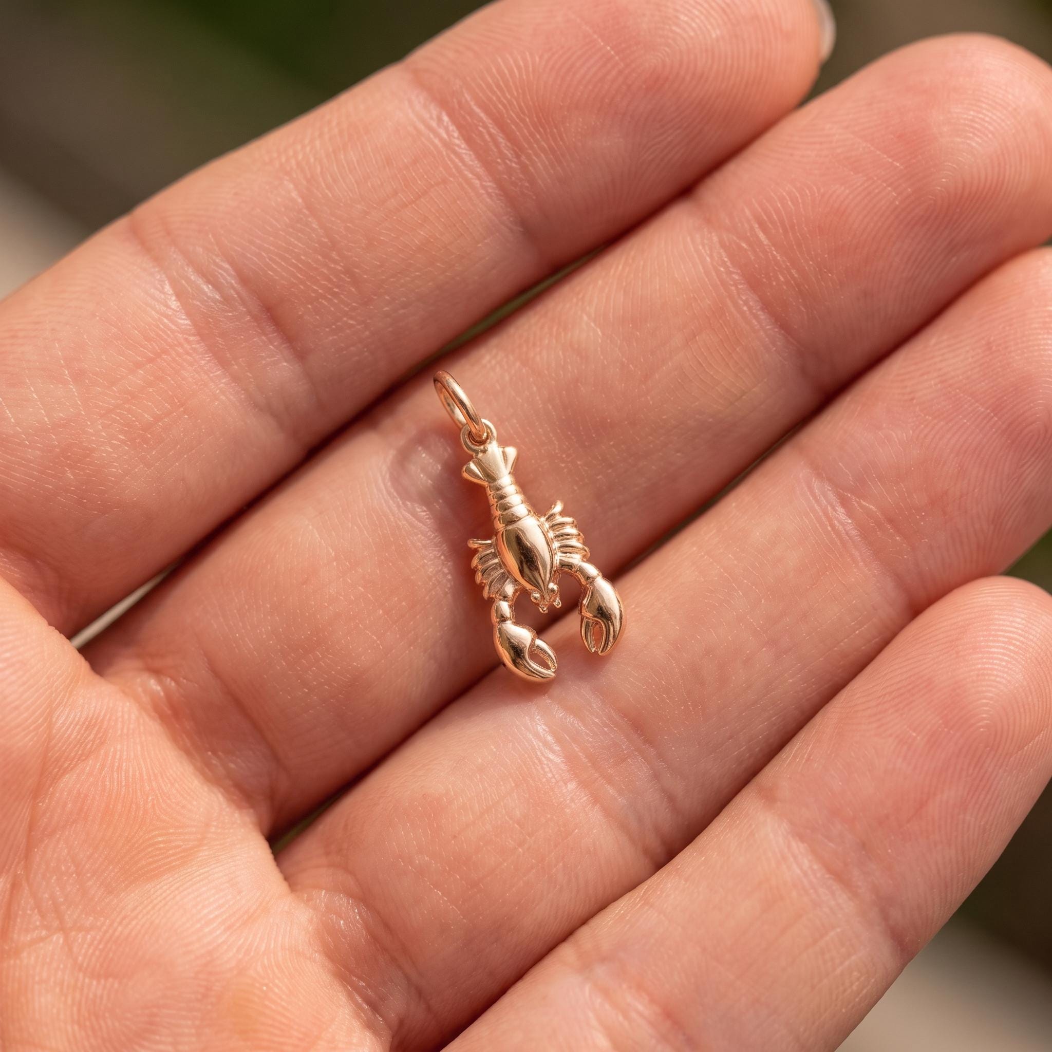 Solid Gold Lobster Charm Necklace, Dainty Nautical Minimalist Pendant