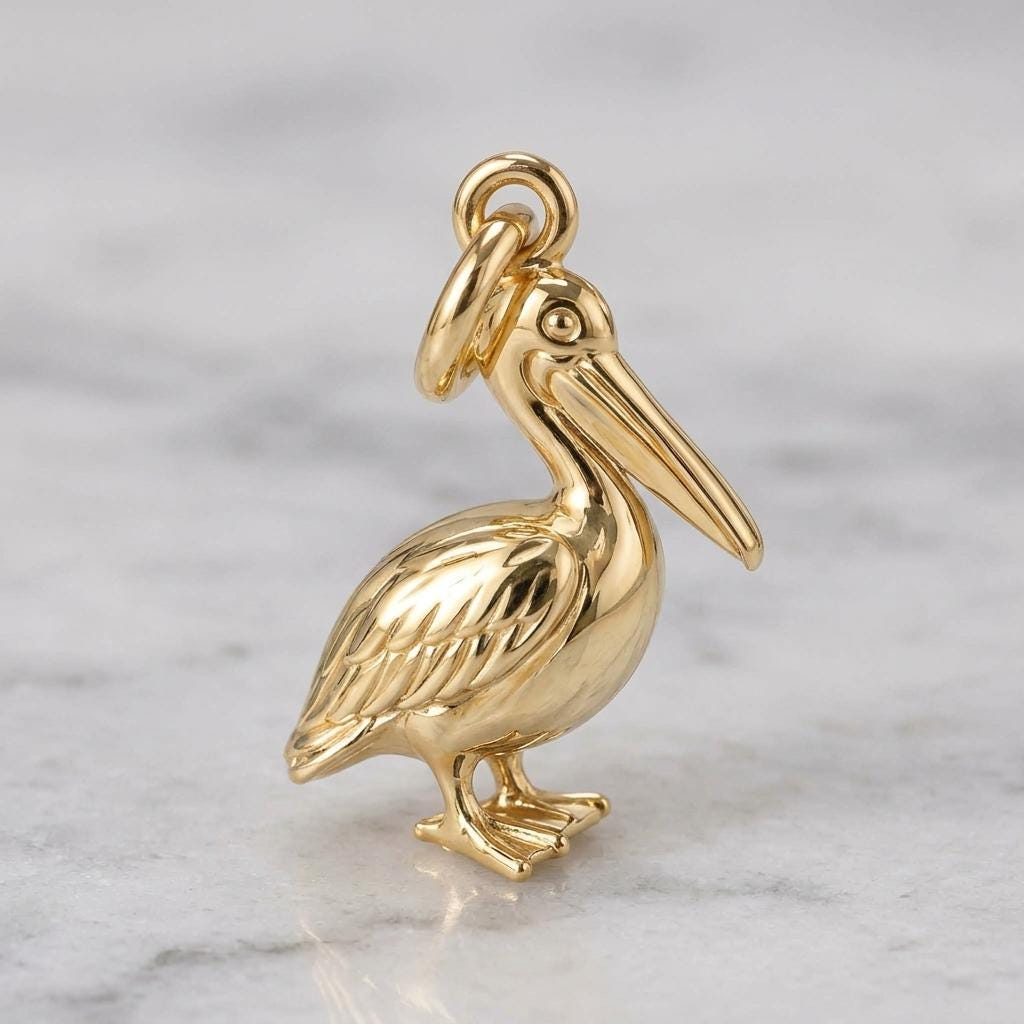 Solid Gold Pelican Bracelet Charm in Yellow, Rose, White Gold or Sterling Silver