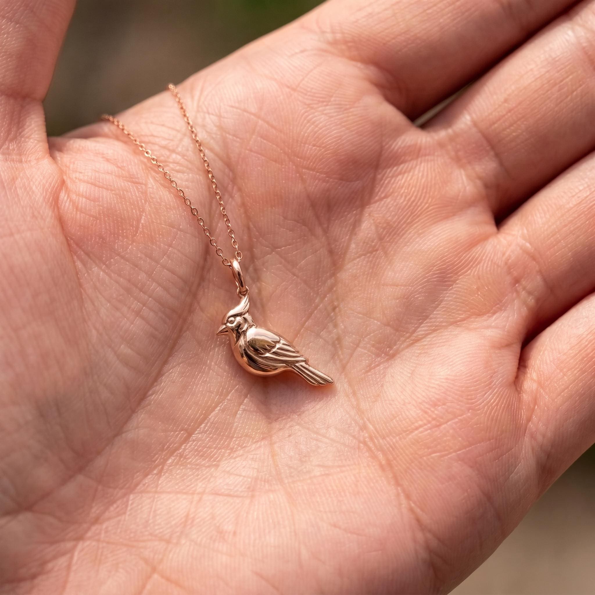 Gold Blue Jay Pendant Necklace, Dainty Minimalist Bird Charm