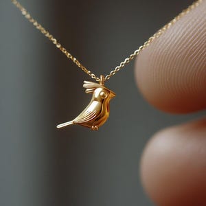 Gold Cardinal Charm Necklace Yellow Gold Bird Pendant Cardinal Necklace Solid Gold Minimalist Bird Charm Dainty Cardinal Jewelry