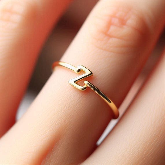 Minimalist Letter Z Ring Yellow Gold Z Initial Ring Z Letter