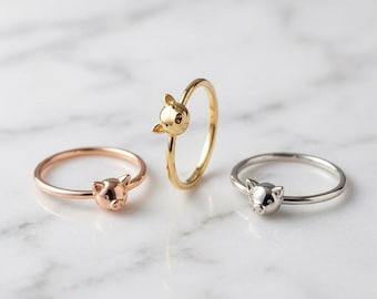 Dainty Solid Yellow Gold Minimalist Pig Ring