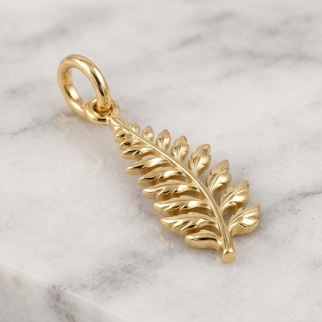 Solid Gold Fern Bracelet Charm in Yellow, Rose, White Gold or Sterling Silver