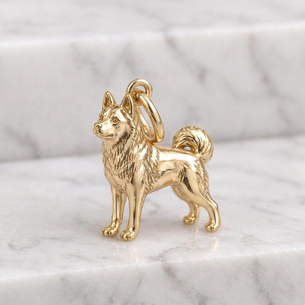 Solid Gold Siberian Husky Bracelet Charm in Yellow, Rose, White Gold or Sterling Silver