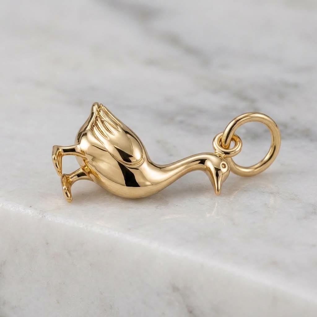 Solid Gold Goose Bracelet Charm in Yellow, Rose, White Gold or Sterling Silver