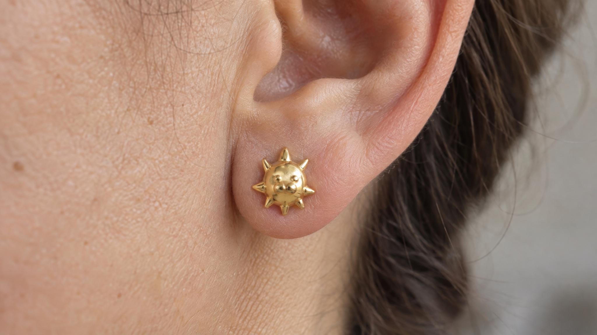 14k Solid Gold Radiolarian Earrings: Radiolarian Jewelry Studs in Yellow Gold, Rose, White, or Silver
