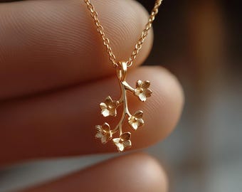 24K Solid Gold Flower Necklace – Pure '999' Gold Slide Pendant, 16