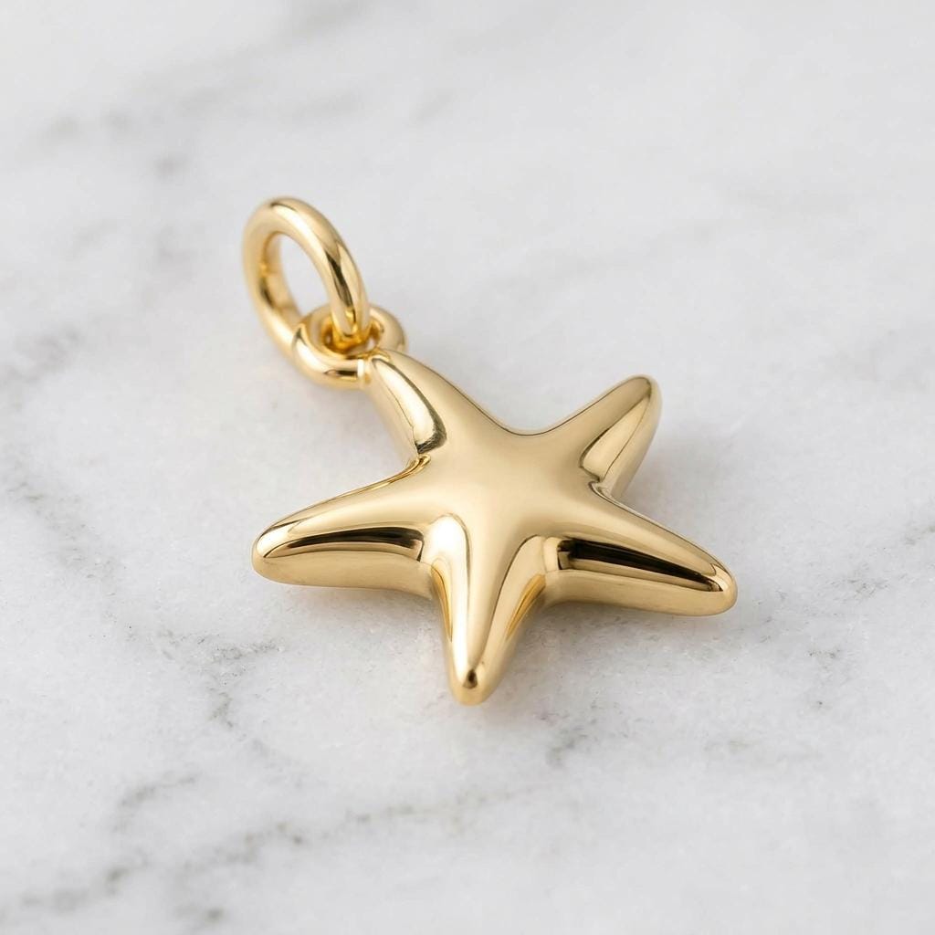 Solid Gold Starfish Bracelet Charm in Yellow, Rose, White Gold or Sterling Silver