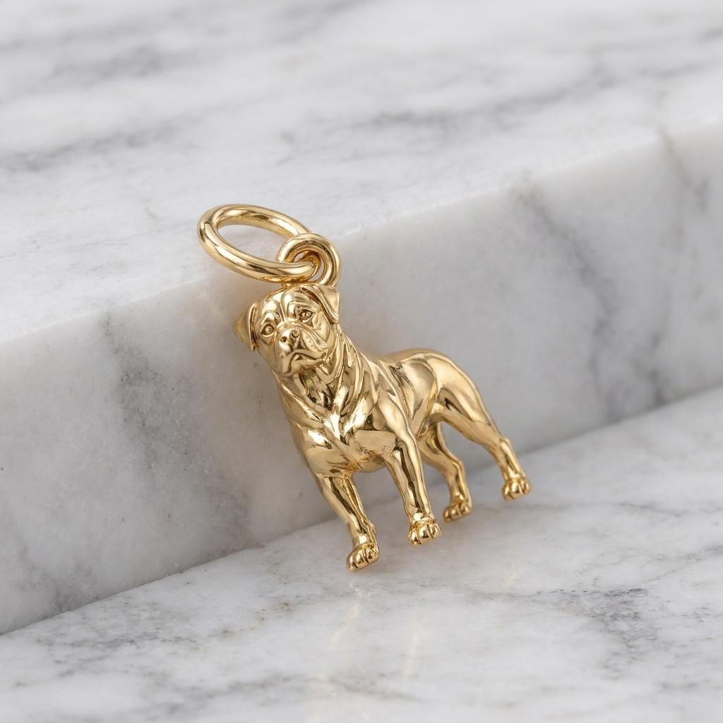 Solid Gold Rottweiler Bracelet Charm in Yellow, Rose, White Gold or Sterling Silver