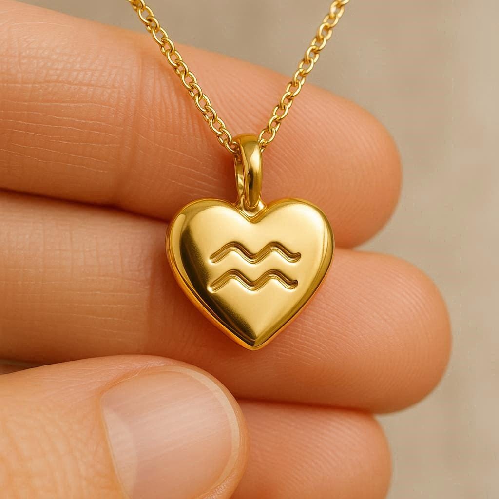 Gold Aquarius Charm Necklace Yellow Gold Astrological Sign Pendant Aquarius Necklace Solid Gold Horoscope Zodiac Dainty Aquarius Jewelry