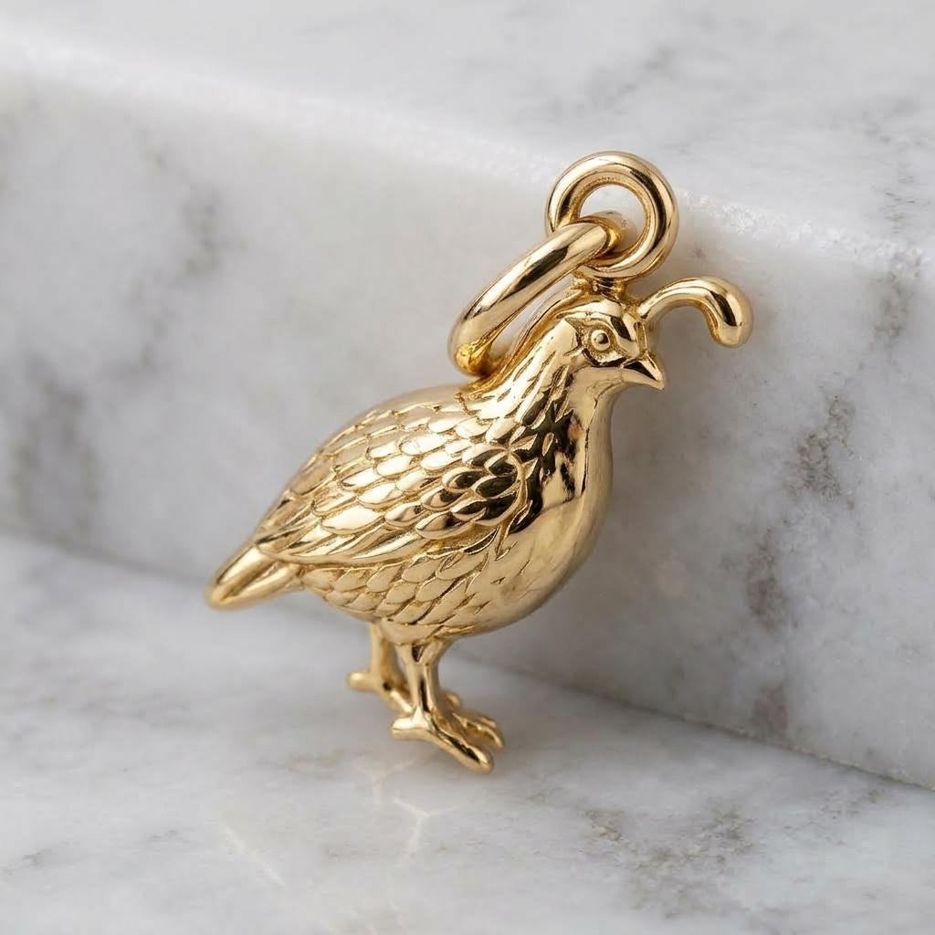 Solid Gold Quail Bracelet Charm in Yellow, Rose, White Gold or Sterling Silver